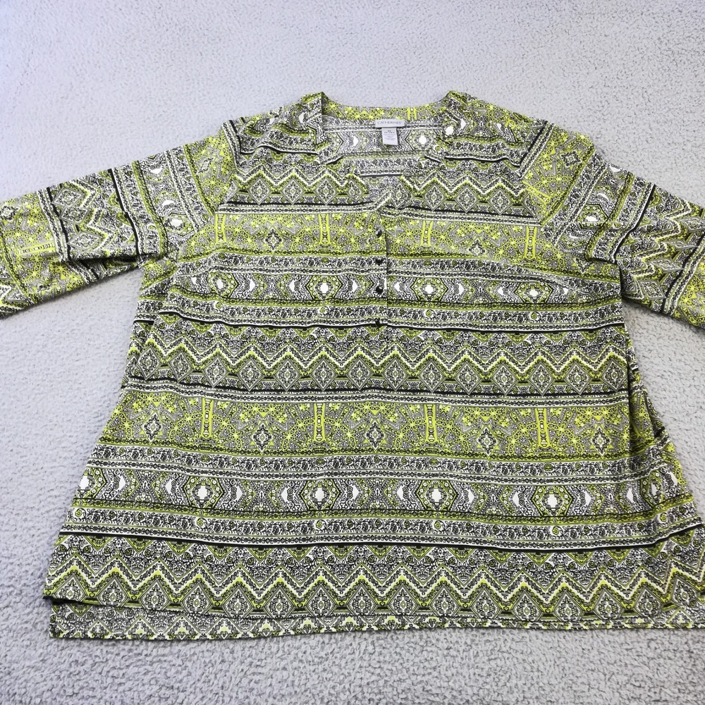 Catherine Womens Blouse Top 3/4 Sleeve Black Yellow Geometric Timeless Plus 3X